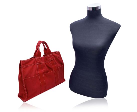 HERMES Borsa Shopper Vintage in Cotone Col. Rosso Toto M