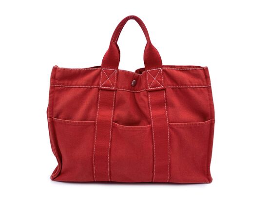 HERMES Borsa Shopper Vintage in Cotone Col. Rosso Toto M