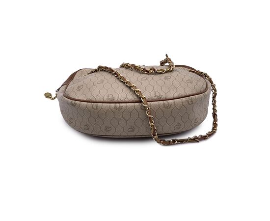 DIOR Borsa a Tracolla Vintage in Tela Col. Beige <p style="text-align:left;">Vintage Christian Dior beige logo canvas shoulder bag with brown leather trim. Gold metal CD logo on the front. Upper zipper closure. Gold metal interwoven leather shoulder strap
