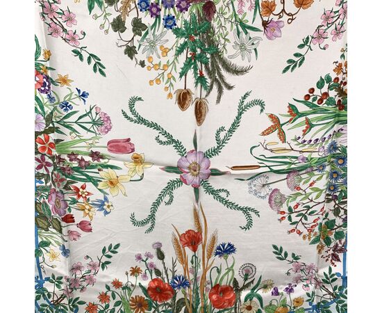 GUCCI Foulard Vintage in Seta Col. Blu Flora