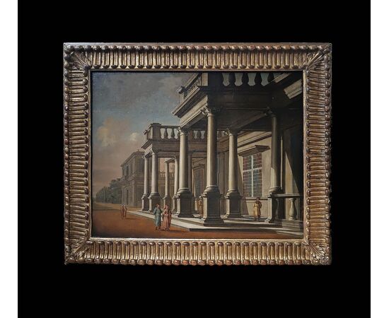 DIPINTO CON CAPRICCIO ARCHITETTONICO SECONDA META’ XVIII SECOLO 