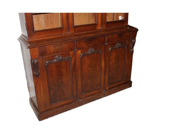 Libreria Bookcase Inglese Stile Vittoriano in Legno di Mogano XIX secolo