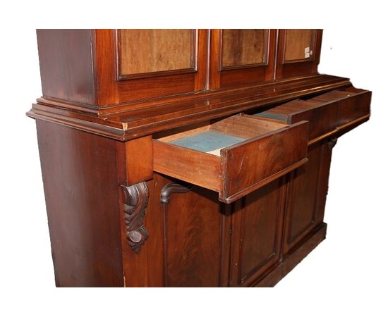 Libreria Bookcase Inglese Stile Vittoriano in Legno di Mogano XIX secolo