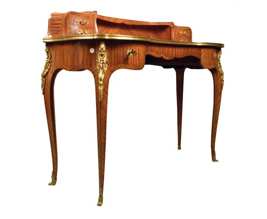 Antico scrittoio francese del 1800 a fagiolo in satinwood e bois de rose