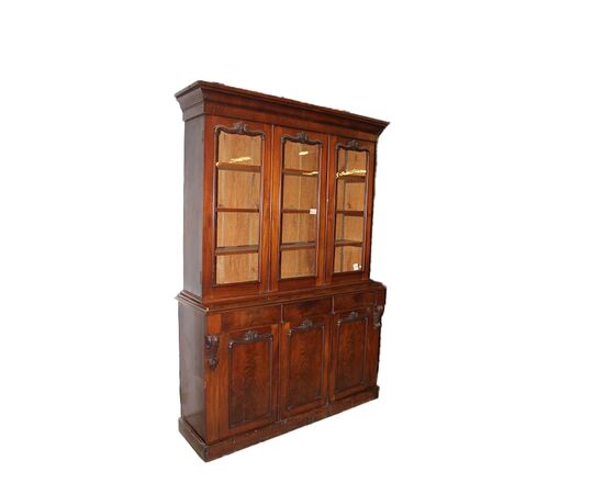 Libreria Bookcase Inglese Stile Vittoriano in Legno di Mogano XIX secolo