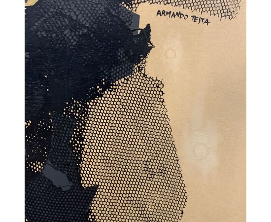 ARMANDO TESTA, Gatto nero, serigrafia su legno, firmata, 1960