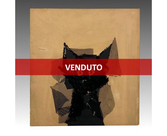 ARMANDO TESTA, Gatto nero, serigrafia su legno, firmata, 1960