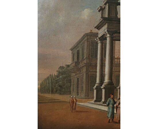 DIPINTO CON CAPRICCIO ARCHITETTONICO SECONDA META’ XVIII SECOLO 