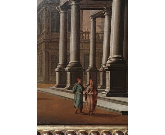 DIPINTO CON CAPRICCIO ARCHITETTONICO SECONDA META’ XVIII SECOLO 