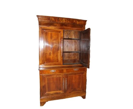 Credenza Doppio Corpo Francese in Legno di Noce del 1800 4 Ante