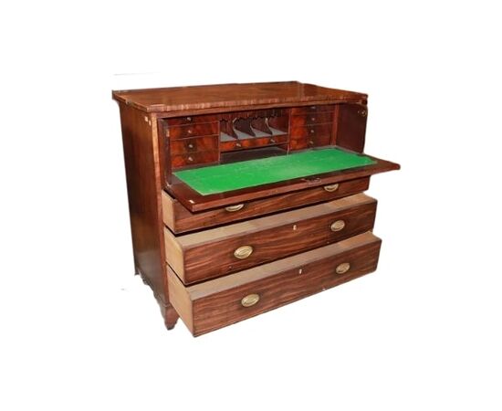 Cassettone Inglese del 1800 stile Vittoriano in legno di Mogano e Piuma di Mogano