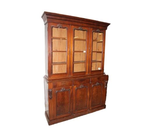 Libreria Bookcase Inglese Stile Vittoriano in Legno di Mogano XIX secolo