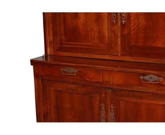 Credenza Doppio Corpo Francese in Legno di Noce del 1800 4 Ante