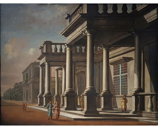 DIPINTO CON CAPRICCIO ARCHITETTONICO SECONDA META’ XVIII SECOLO 