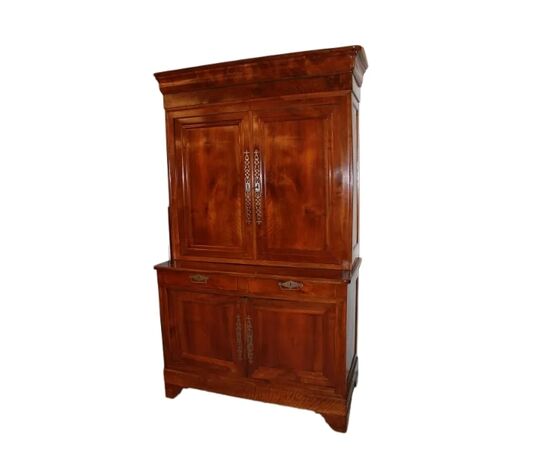 Credenza Doppio Corpo Francese in Legno di Noce del 1800 4 Ante