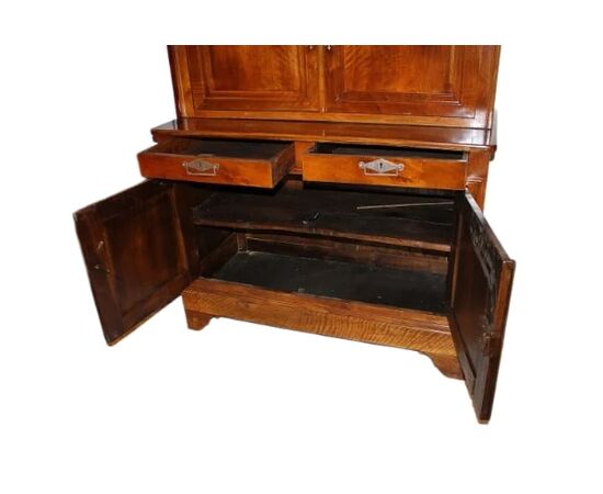 Credenza Doppio Corpo Francese in Legno di Noce del 1800 4 Ante