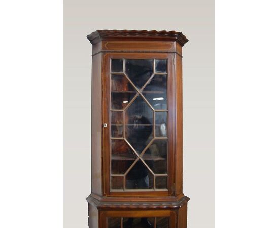 Antica angoliera doppio corpo stile vittoriano del 1800 con intarsi