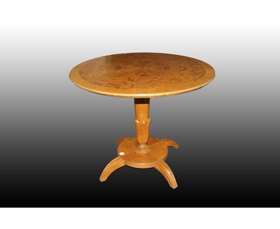 Tavolino basso stile Biedermeier in legno di olmo e radica di olmo