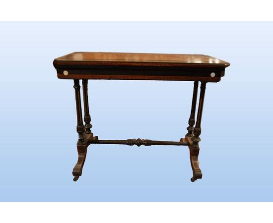 Tavolino da gioco in radica di olmo Inglese stile vittoriano del 1800
