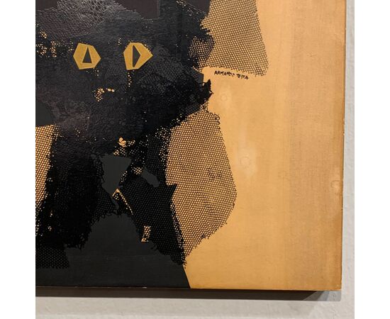ARMANDO TESTA, Gatto nero, serigrafia su legno, firmata, 1960