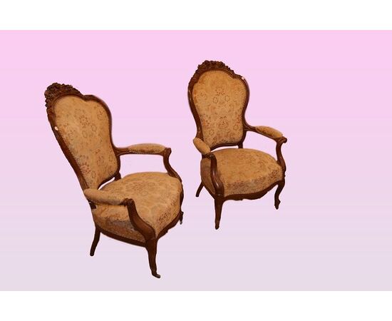 Coppia di poltrone stile Luigi Filippo in legno di noce del 1800