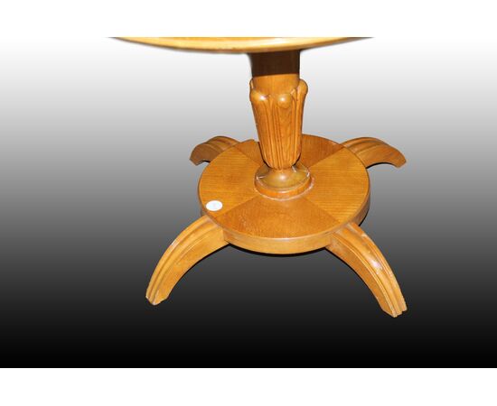 Tavolino basso stile Biedermeier in legno di olmo e radica di olmo