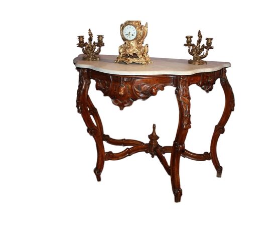 Consolle Genovese Italiana Stile Luigi Filippo in Legno di Noce del 1800