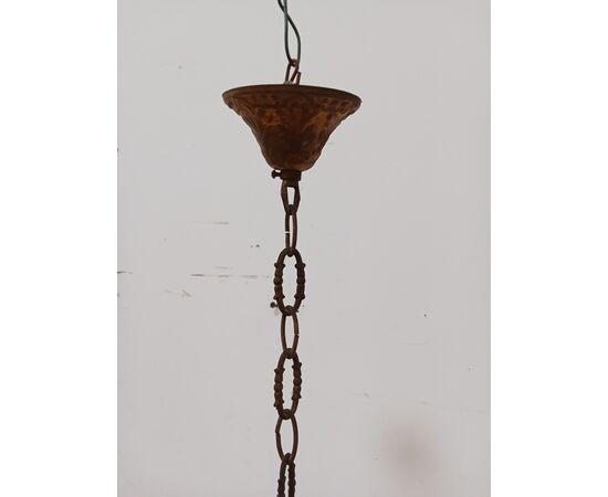 Lampadario stile Impero - mongolfiera con cristalli in vetro ed ottone -metà 900