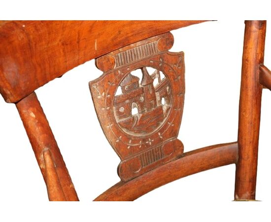 Coppia di poltrone francesi stile Impero – Metà '800, noce intagliato, seduta verde con decori oro