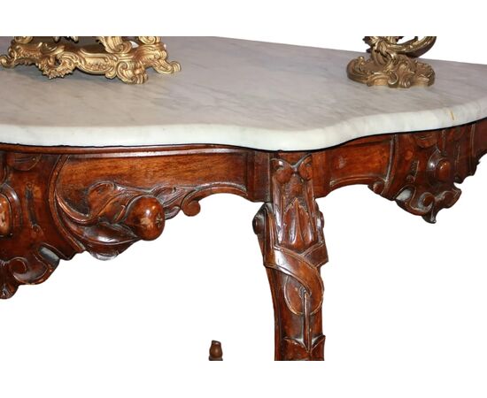 Consolle Genovese Italiana Stile Luigi Filippo in Legno di Noce del 1800