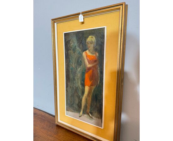 Dipinto olio su tela Mazzonis Ottavio, Torino, anni '70, 44x21cm
