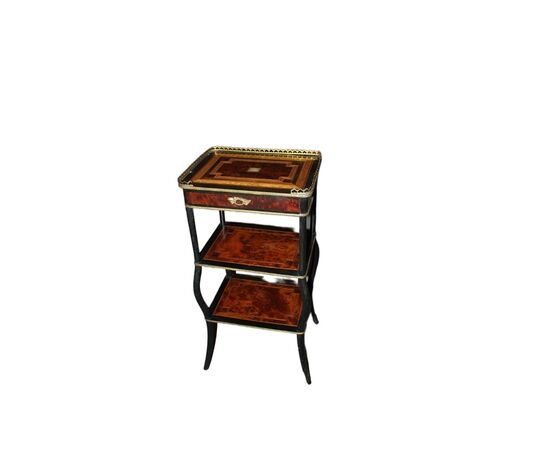 Tavolino Etagere Francese stile Napoleone III in vari legni policromi XIX secolo