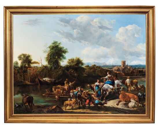 Nicolaes Berchem "Il passaggio del fiume dei pastori con gli armenti", 1655 c.a