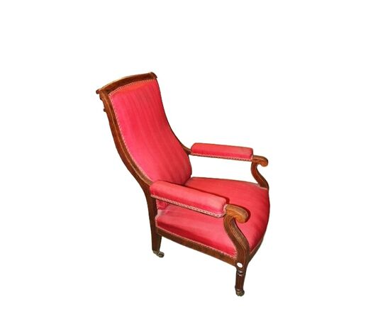 Poltrona francese stile Carlo X – Seconda metà '800, palissandro intarsiato e tessuto rosso