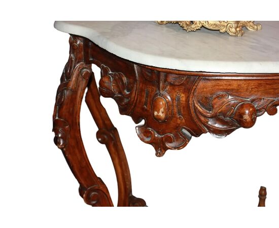 Consolle Genovese Italiana Stile Luigi Filippo in Legno di Noce del 1800