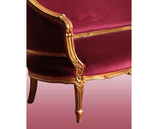 Salotto divano con due poltrone francese di inizio 1900 il legno dorato foglia oro stile Luigi XVI