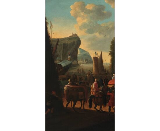 Anonimo fiammingo del XVIII secolo, "Veduta di porto con obelisco"