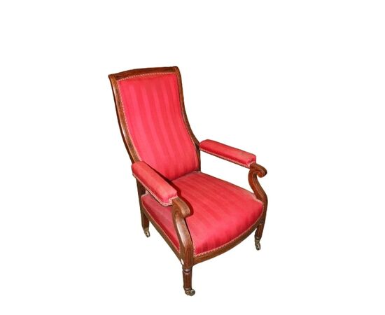 Poltrona francese stile Carlo X – Seconda metà '800, palissandro intarsiato e tessuto rosso