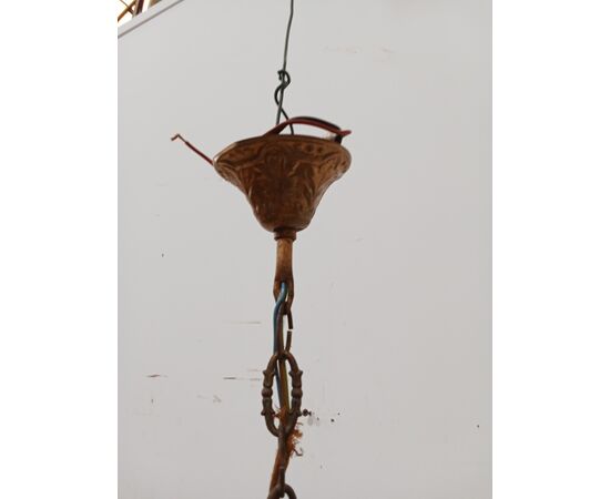 Lampadario stile Impero - mongolfiera con cristalli in vetro ed ottone -metà 900