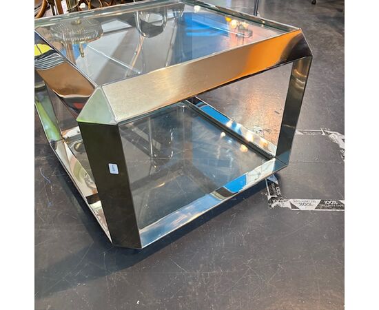 Coffee table anni 70  designer Rosselli Alberto per Saporti. Metallo cromato 55 x 55. h 40 