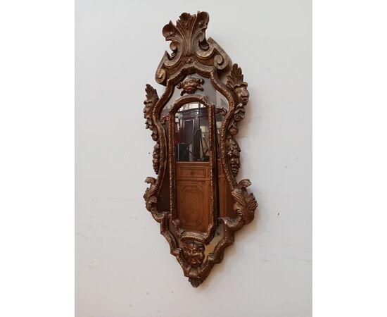 Specchiera stile '700 in legno scolpito e dorato - specchio veneziano - fine 800