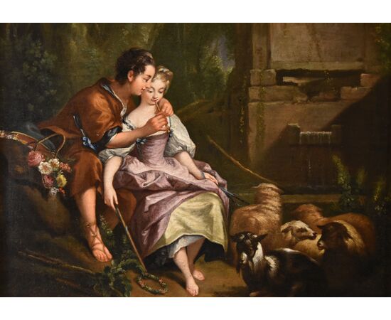 Francois Boucher (Parigi, 1703 - 1770), Gli amanti sorpresi/ La piacevole lezione