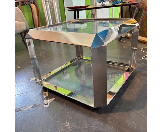 Coffee table anni 70  designer Rosselli Alberto per Saporti. Metallo cromato 55 x 55. h 40 