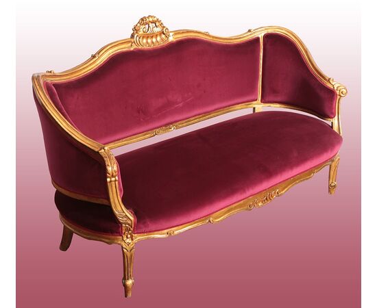 Salotto divano con due poltrone francese di inizio 1900 il legno dorato foglia oro stile Luigi XVI