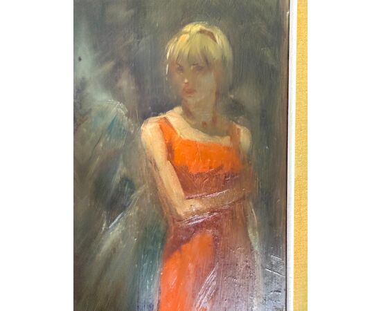 Dipinto olio su tela Mazzonis Ottavio, Torino, anni '70, 44x21cm