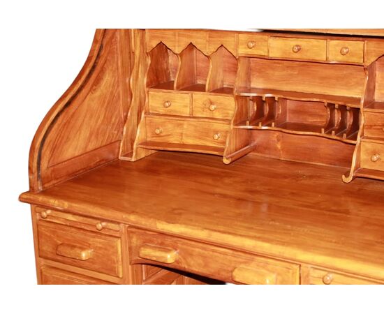 Scrivania a rullo americana in legno di noce di inizio 1900