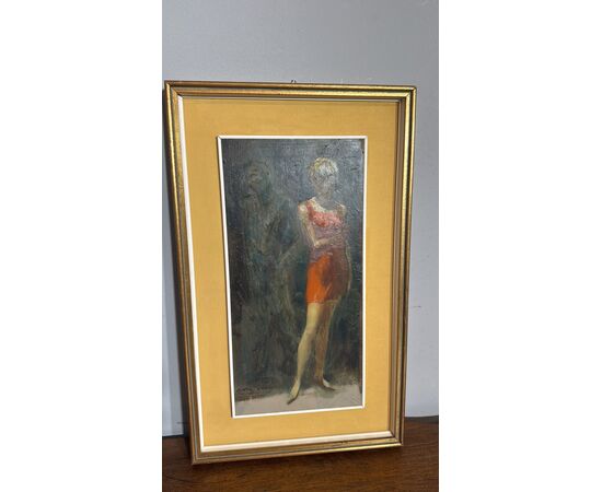 Dipinto olio su tela Mazzonis Ottavio, Torino, anni '70, 44x21cm