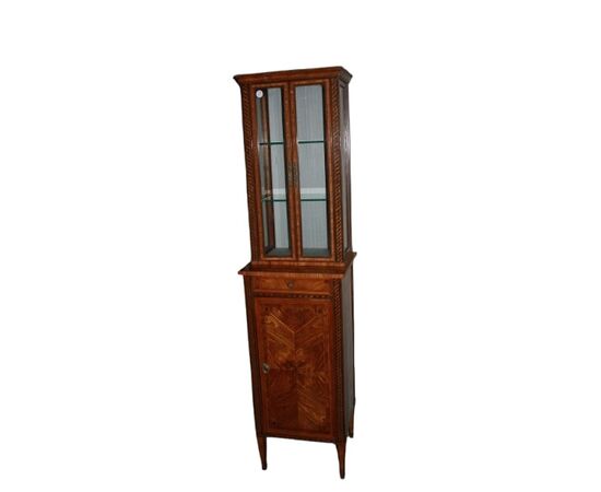 Vetrinetta francese Luigi XVI – Metà '800, bois de rose intarsiato, alta e stretta