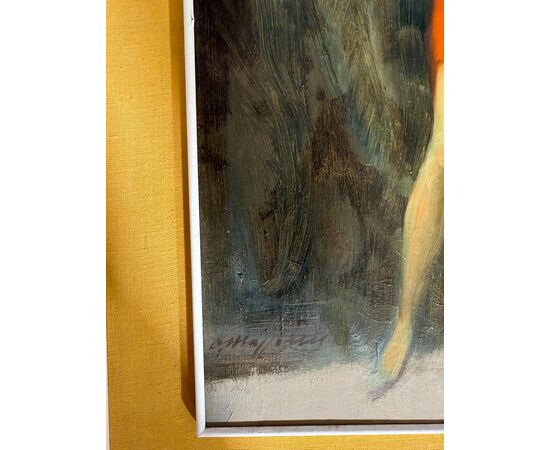 Dipinto olio su tela Mazzonis Ottavio, Torino, anni '70, 44x21cm