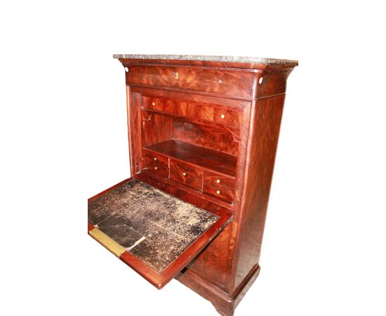 Secretaire Francese stile Impero in Piuma di Mogano XIX secolo